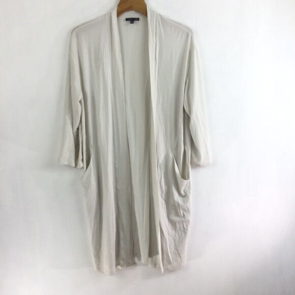 Eileen Fisher Tencel Lyocell Open Front Long Stretch Knit Cardigan In Bone Small - Picture 14 of 14